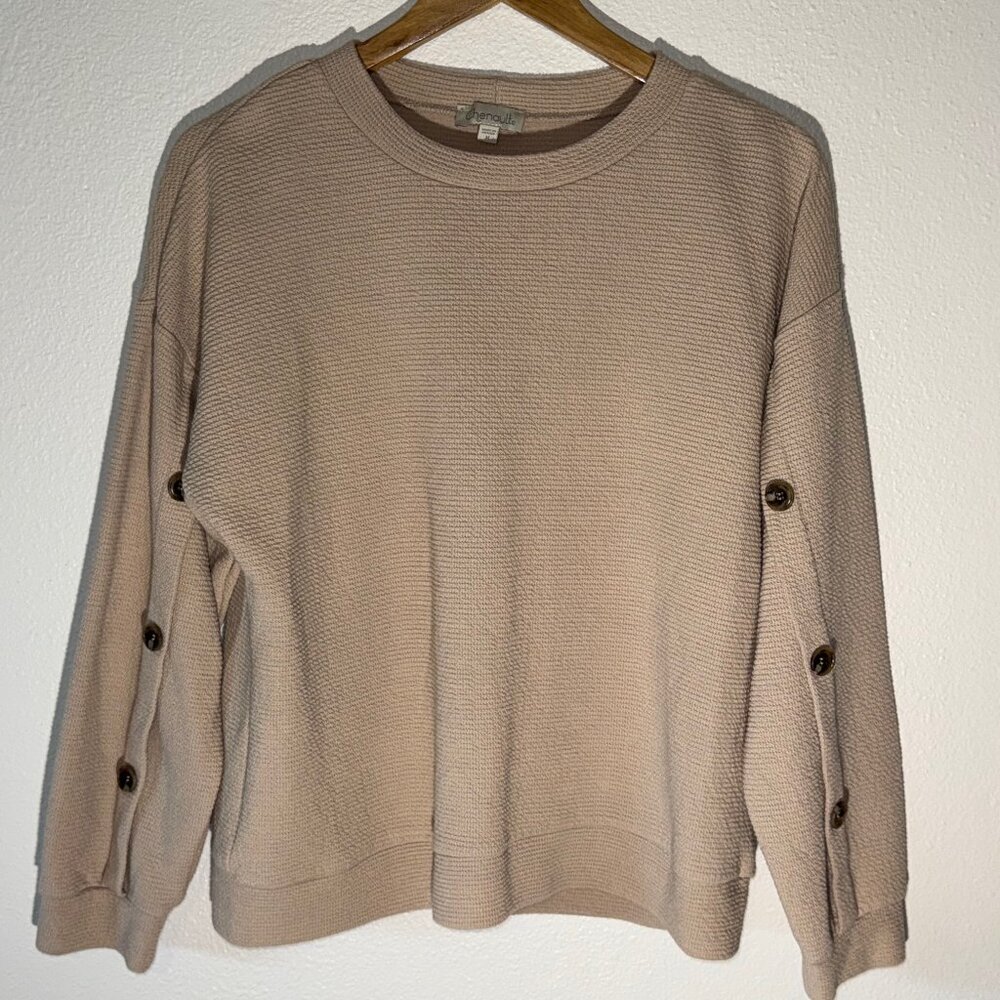 Chenault‎ Tan Pullover Sweater Buttons Down Sleeves Size M